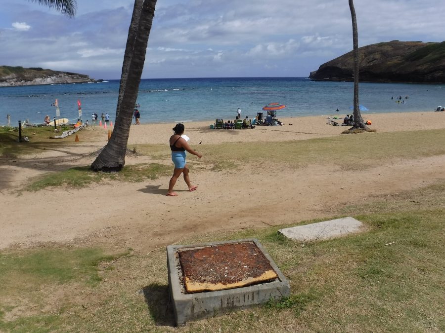 Beach manhole and cable landing point at the shoreline