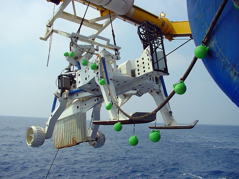 Cable burial plough being lowered for a shallow-water pass
