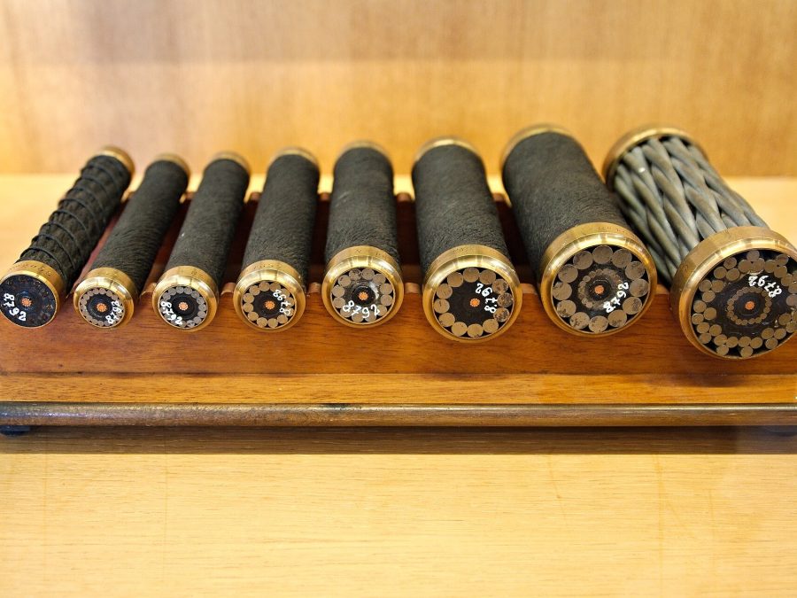 Cross-section sample of double-armored deep-sea cable